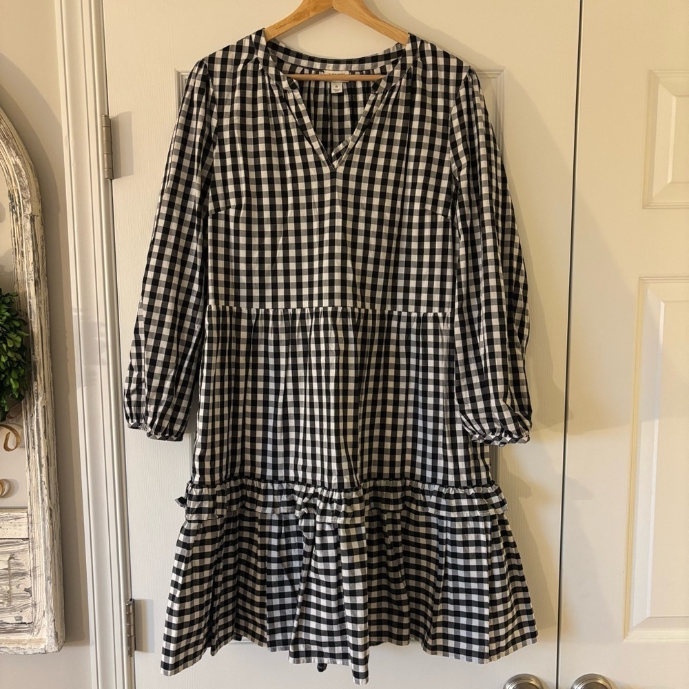 J. Crew Cotton Poplin Tiered Ruffle Mini Dress Black White Ruffled Gingham S - Picture 2 of 8